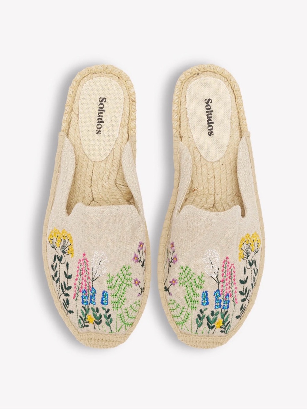 Soludos Natural Canvas Floral Embroidered Espadrille Mules